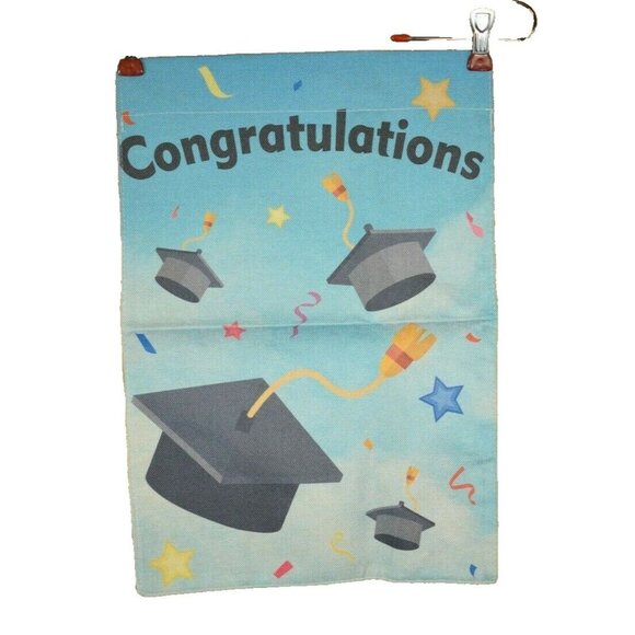 Congratulations 12 x 18 inch Double Sided Nylon Burlap Graduation Garden Flag - Picture 1 of 2
